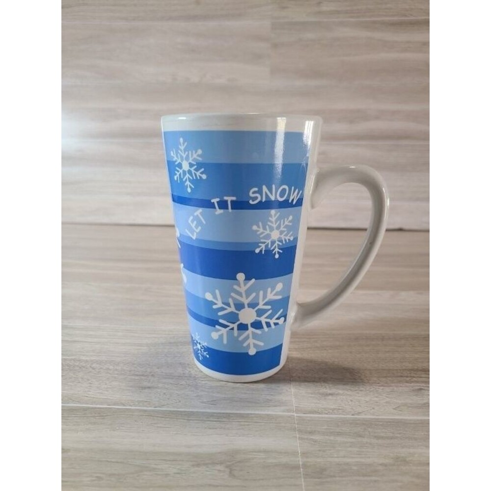 Garden Ridge Let It Snow Coffee Mug Cup Blue Snowflake Christmas Tall Latte Tea